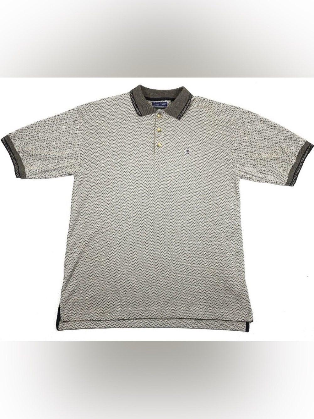 Vintage Siegfried Mens XL Polo Golf Shirt Herringbone AOP Crest Logo Cotton